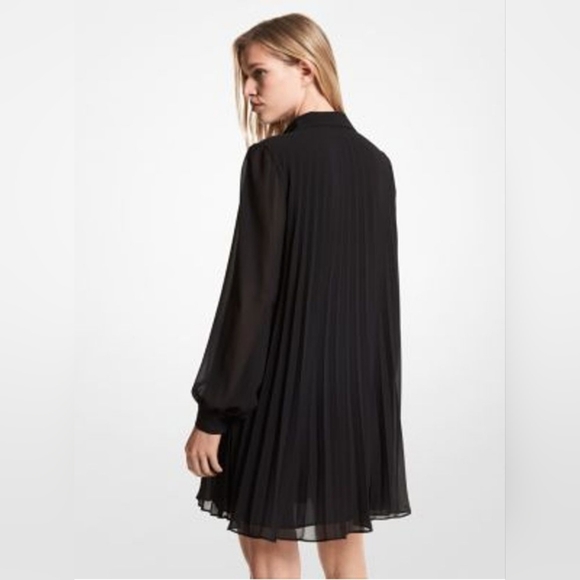 Michael Michael Kors Black Georgette Accordian Pleated Midi Shirt Dress Sz 6 - Picture 2 of 12